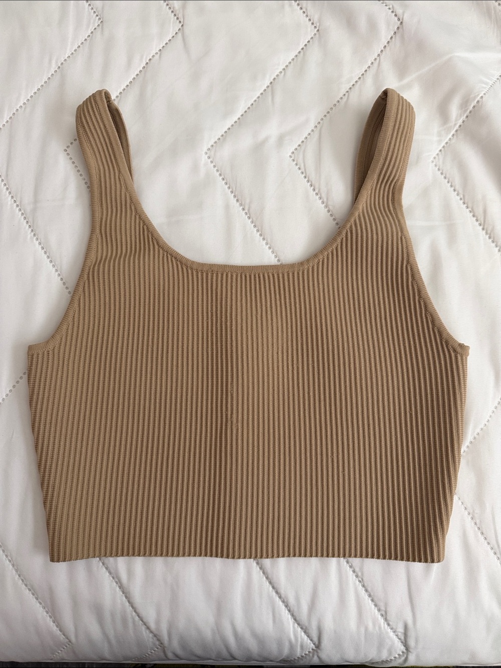 Ribbed Square-Neck Crop Tank Top in Tan